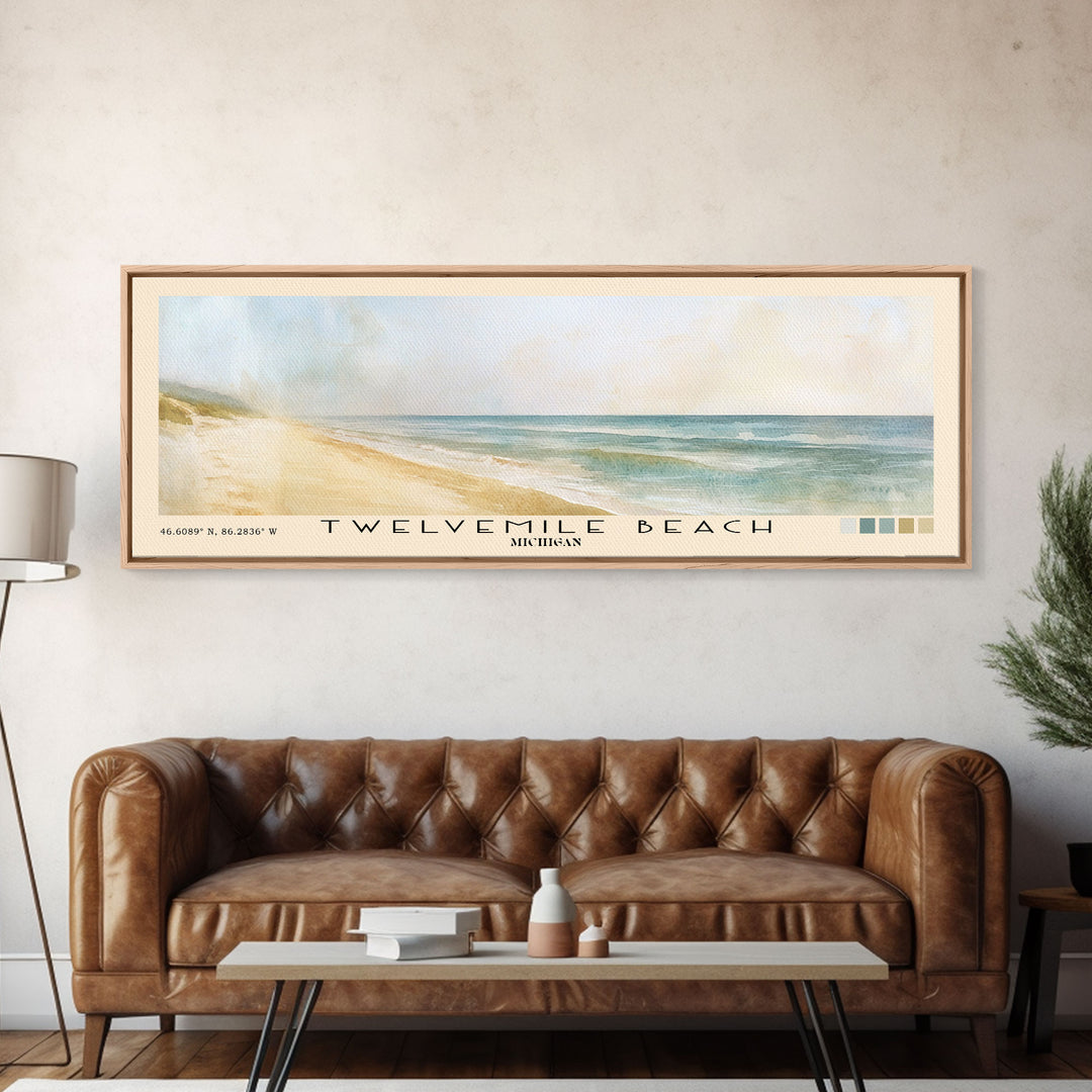 Twelvemile Beach, Michigan Watercolor Print, Vacation Gift, Michigan Wall Art, Beach Painting, Beach Decor, Large Wall Art, Wood Frame Art