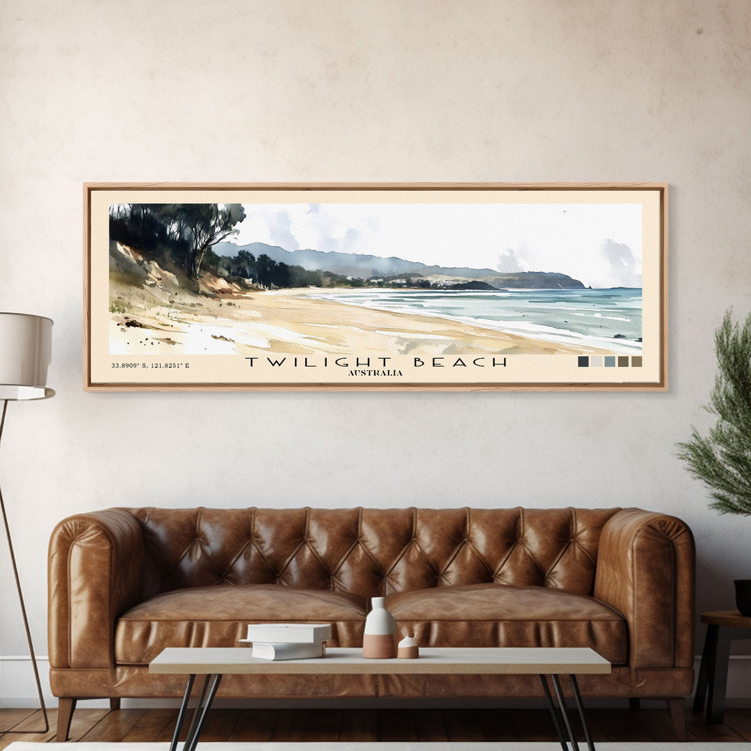 Twilight Beach, Australia Watercolor Beach Print, Vacation Gift, Australia Wall Art, Framed Canvas Print, Framed Beach Painting