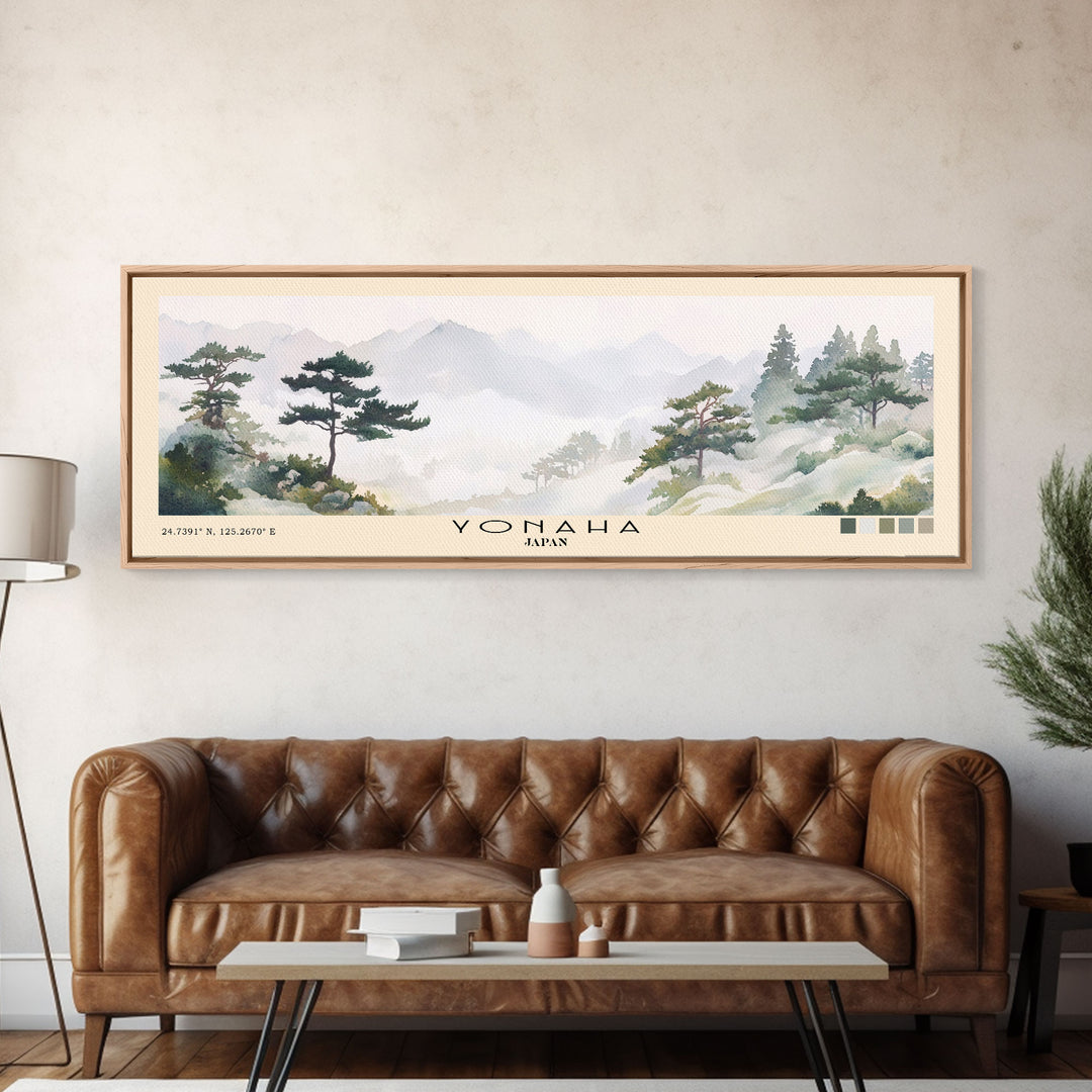 Yonaha, Japan Watercolor Beach Print, Vacation Gift, Japan Wall Art, Framed Canvas Print, Framed Beach Painting