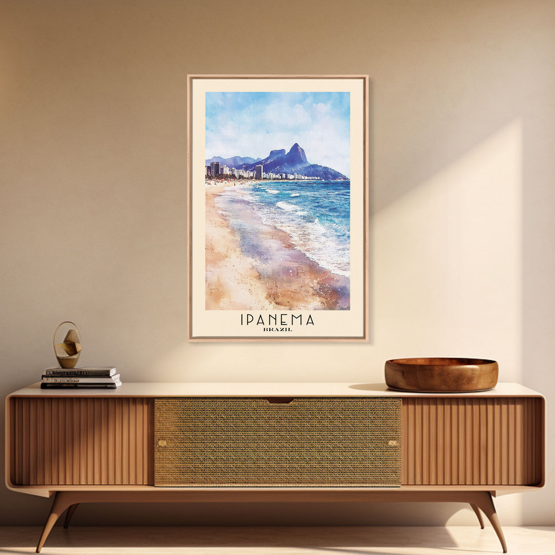 Ipanema, Brazil Watercolor Print, Vacation Gift, Brazil Wall Art, Beach Painting, Beach Decor, Large Wall Art, Wood Frame Art