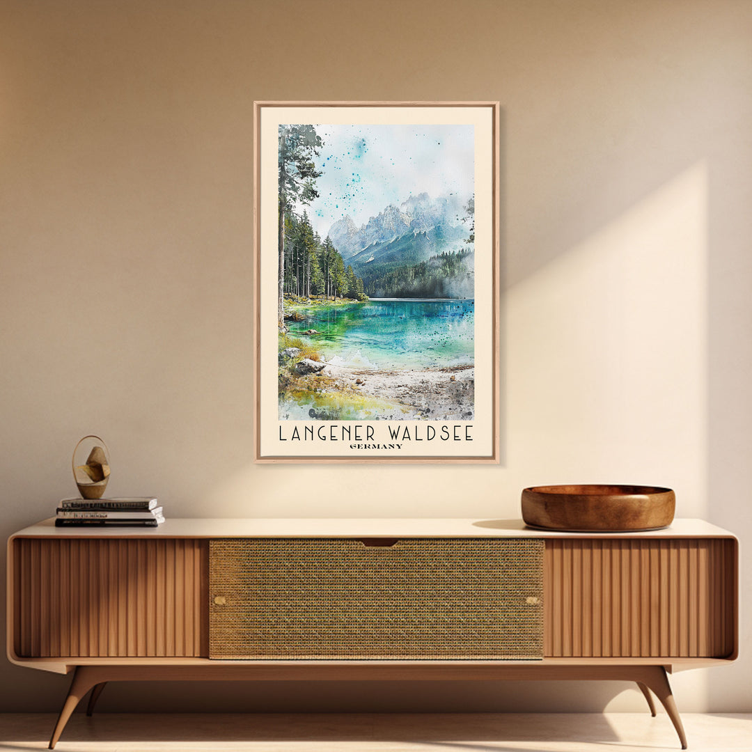 Langener Waldsee, Germany Watercolor Beach Print, Vacation Gift, Germany Wall Art, Framed Canvas Print, Framed Beach Painting