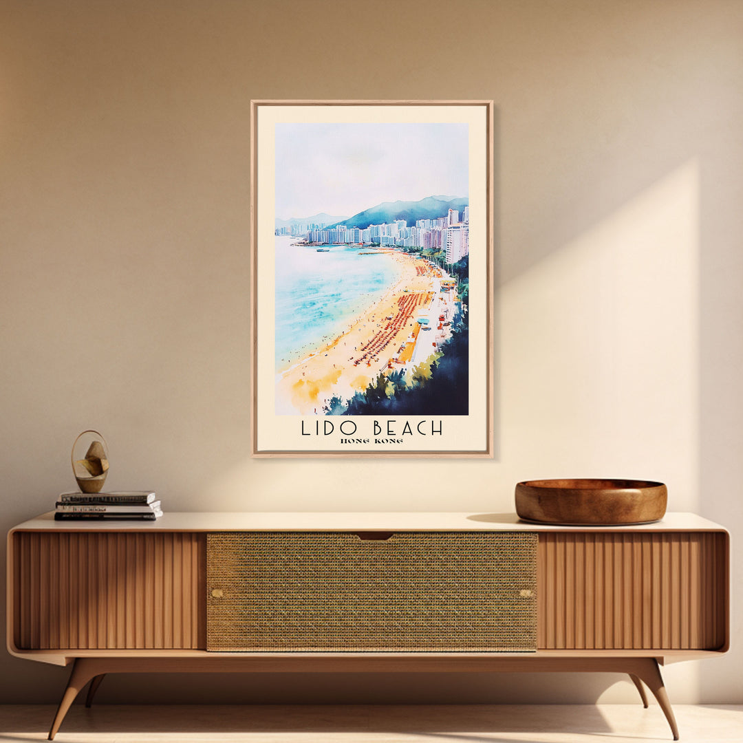 Lido Beach, Hong Kong Watercolor Print, Vacation Gift, Hong Kong Wall Art, Beach Painting, Beach Decor, Large Wall Art, Wood Frame Art