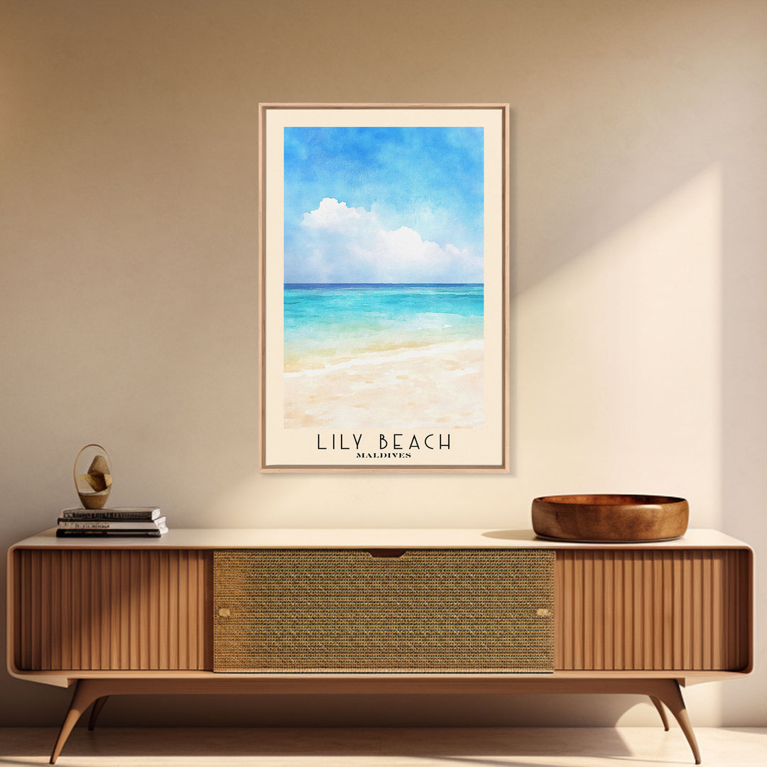 Lily Beach, Maldives Watercolor Beach Print, Vacation Gift, Maldives Wall Art, Beach Painting, Beach Decor, Beach Painting