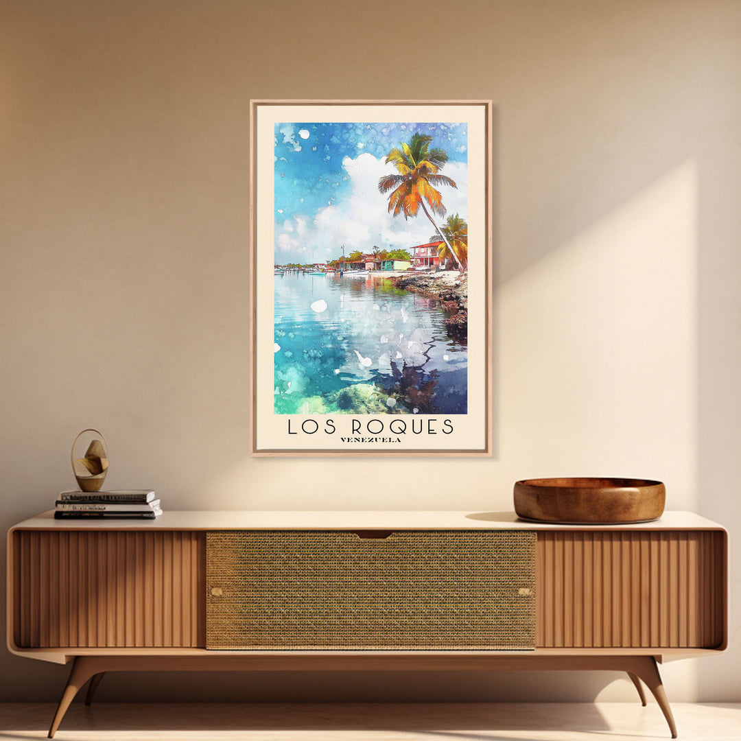 Los Roques, Venezuela Watercolor Beach Print, Vacation Gift, Venezuela Wall Art, Framed Canvas Print, Framed Beach Painting