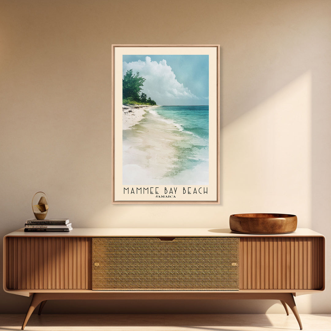 Mammee Bay Beach, Jamaica Watercolor Beach Print, Vacation Gift, Jamaica Wall Art, Framed Canvas Print, Framed Beach Painting