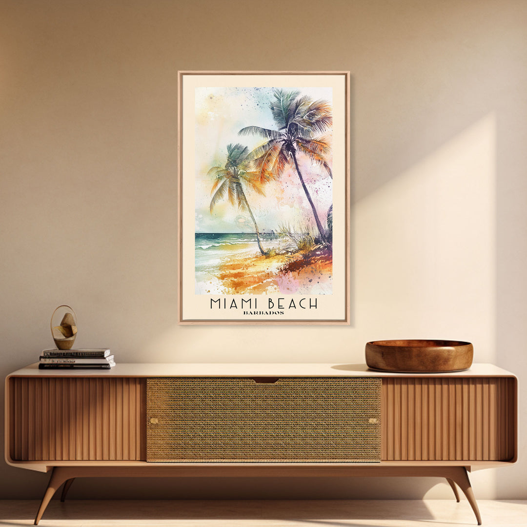 Miami Beach, Barbados Watercolor Beach Print, Vacation Gift, Barbados Wall Art, Beach Painting, Beach Decor, Beach Painting