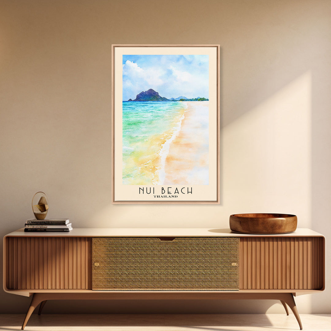 Nui Beach, Thailand Watercolor Print, Vacation Gift, Thailand Wall Art, Beach Painting, Beach Decor, Large Wall Art, Wood Frame Art