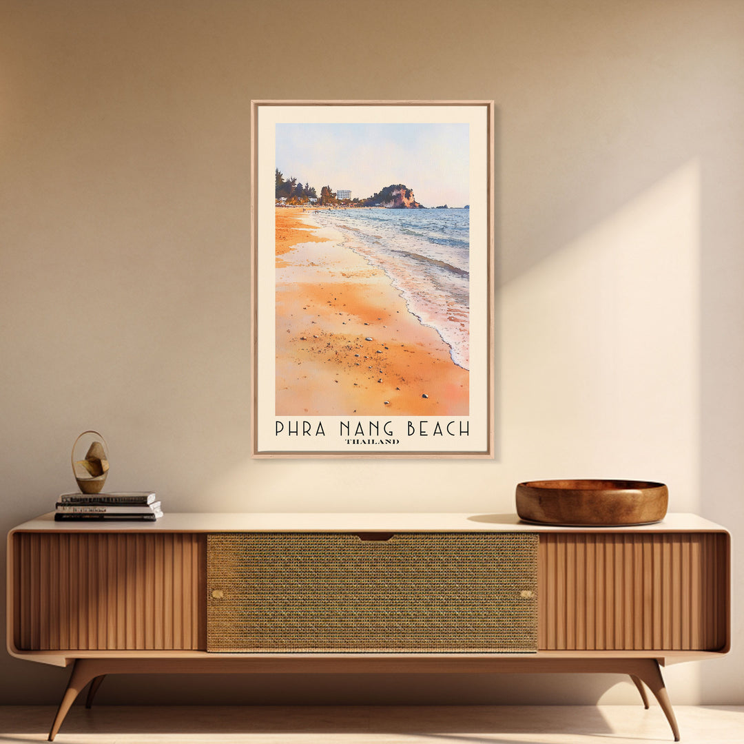 Phra Nang Beach, Thailand Watercolor Beach Print, Vacation Gift, Thailand Wall Art, Framed Canvas Print, Framed Beach Painting