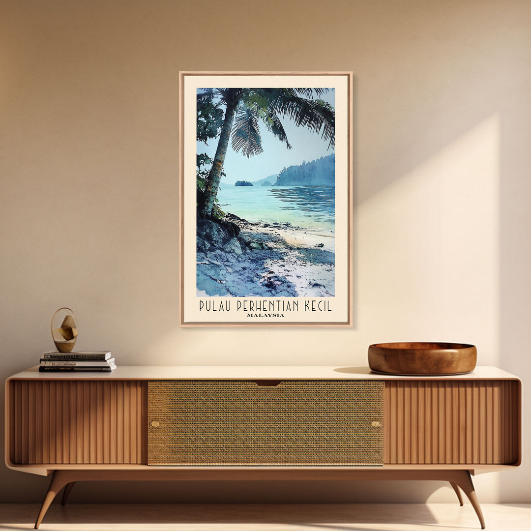 Pulau Perhentian Kecil, Malaysia Watercolor Beach Print, Vacation Gift, Malaysia Wall Art, Framed Canvas Print, Framed Beach Painting