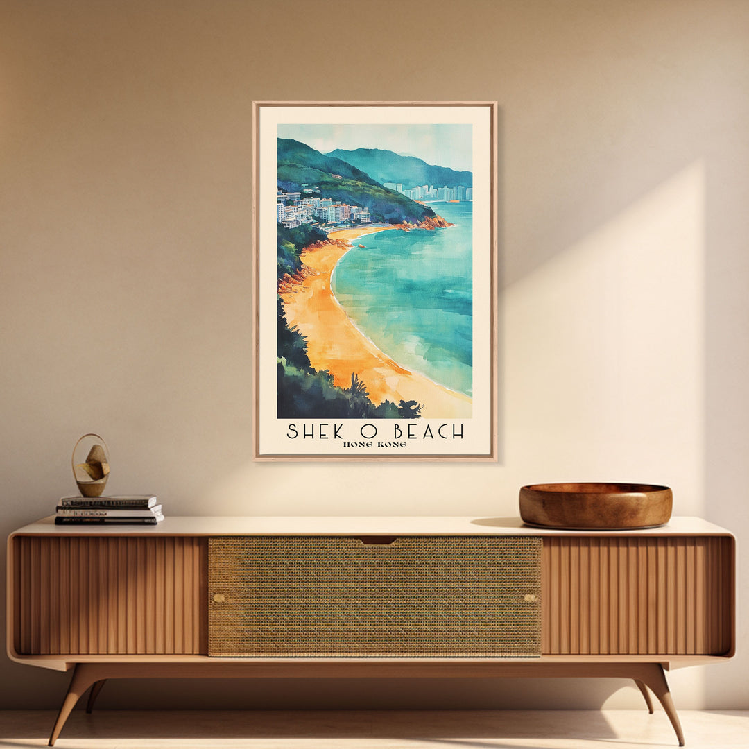 Shek O Beach, Hong Kong Watercolor Print, Vacation Gift, Hong Kong Wall Art, Beach Painting, Beach Decor, Large Wall Art, Wood Frame Art