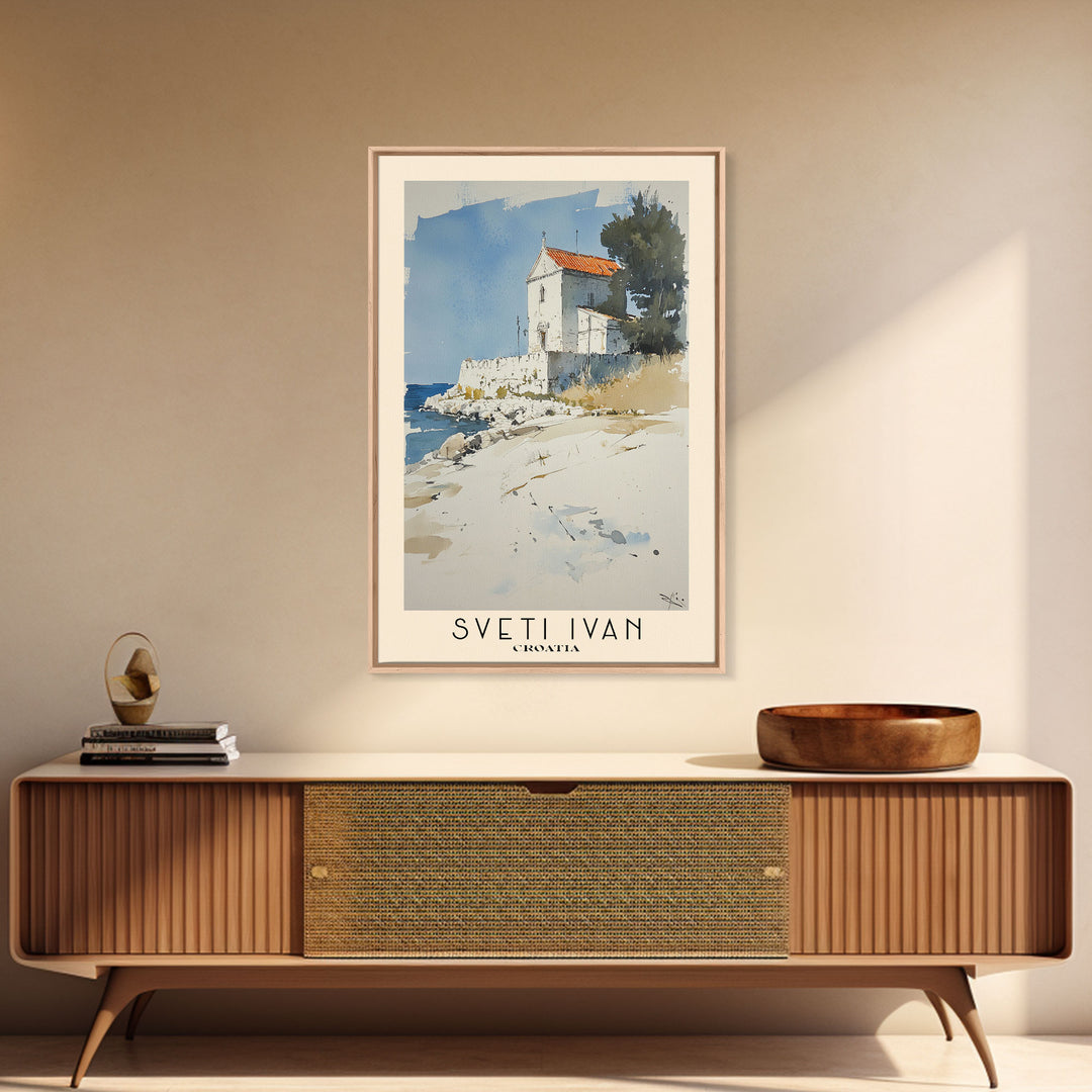 Sveti Ivan , Croatia Watercolor Beach Print, Vacation Gift, Croatia Wall Art, Framed Canvas Print, Framed Beach Painting