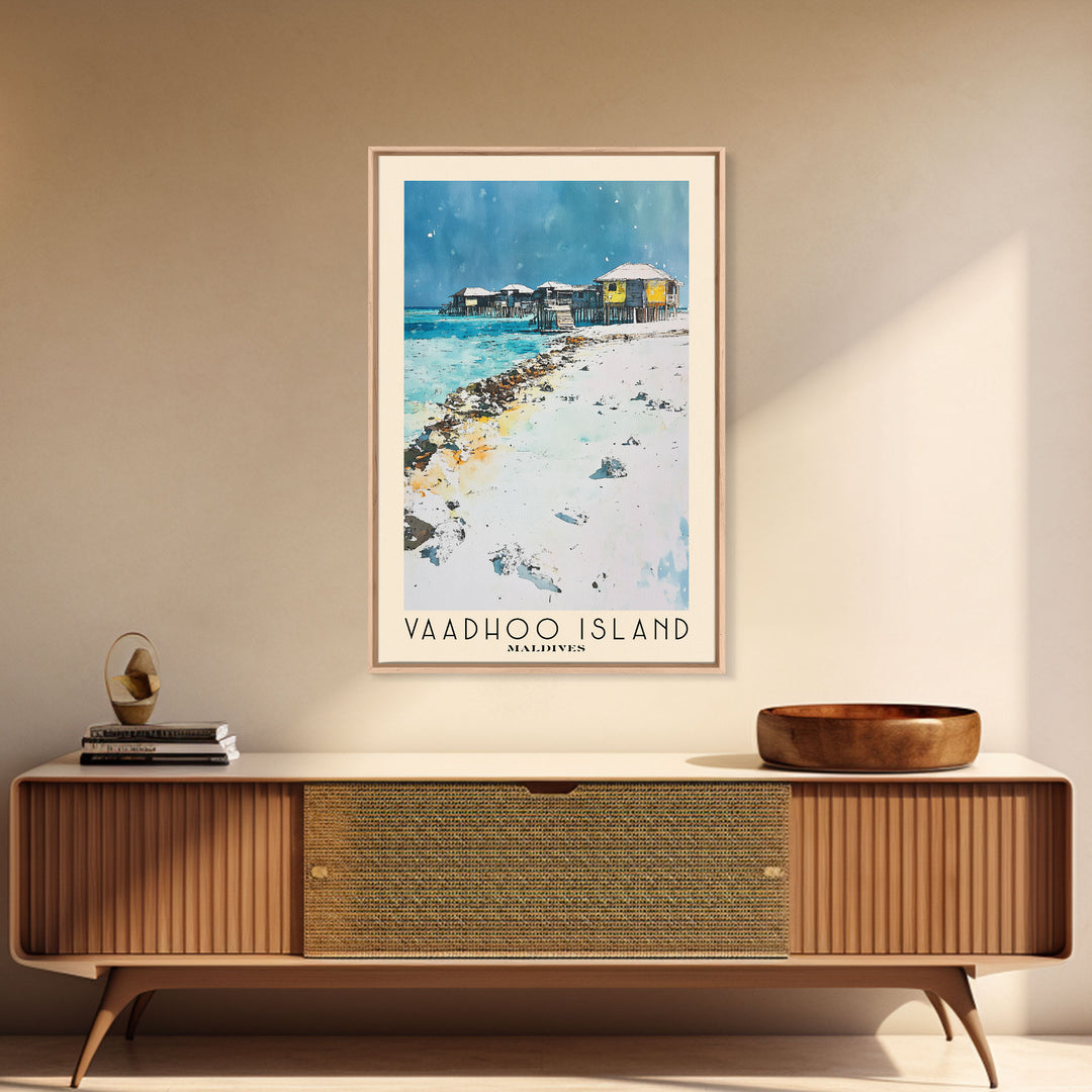 Vaadhoo Island, Maldives Watercolor Print, Vacation Gift, Maldives Wall Art, Beach Painting, Beach Decor, Large Wall Art, Wood Frame Art