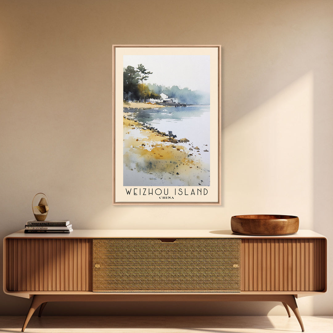 Weizhou Island, China Watercolor Print, Vacation Gift, China Wall Art, Beach Painting, Beach Decor, Large Wall Art, Wood Frame Art