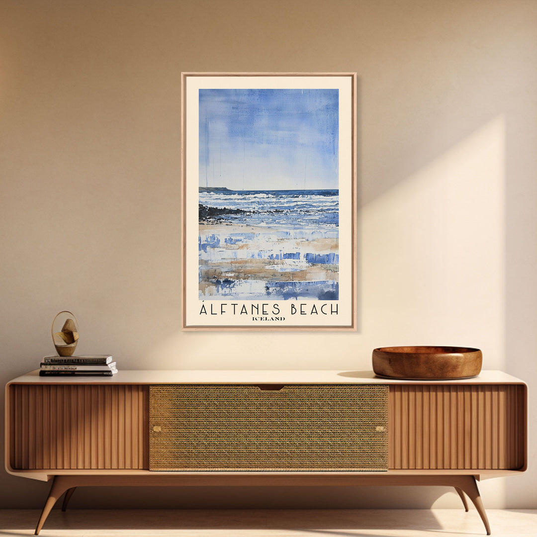 Álftanes Beach, Iceland Watercolor Print, Vacation Gift, Iceland Wall Art, Beach Painting, Beach Decor, Large Wall Art, Wood Frame Art