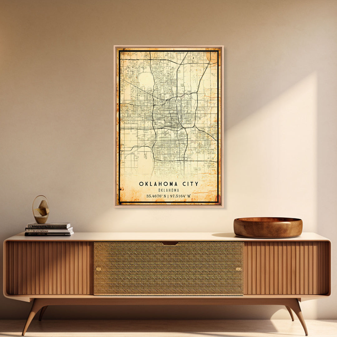 Oklahoma City Vintage Map Print, Oklahoma Map, Oklahoma State Map Art, Oklahoma City Road Map Poster, Vintage Map Gift, Road Trip Art