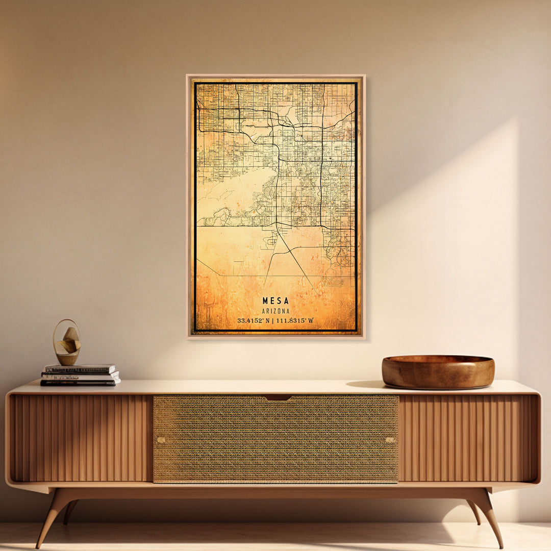 Mesa Arizona United States map print poster or Framed canvas | Arizona United States road map print poster canvas, distressed map art