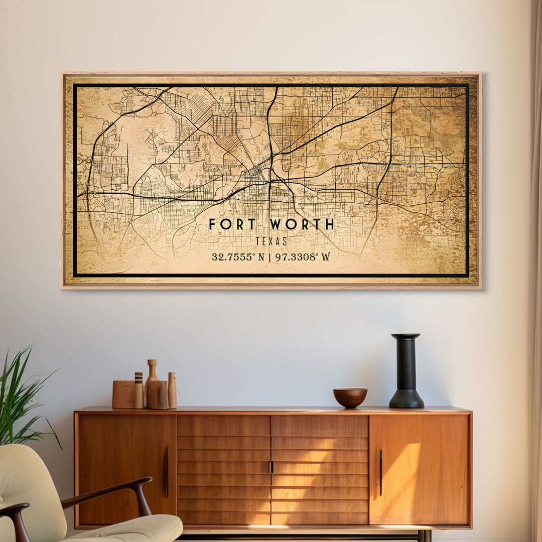 Fort Worth map print poster or framed canvas, Texas map print poster canvas, Fort Worth city map print poster canvas, Panther City