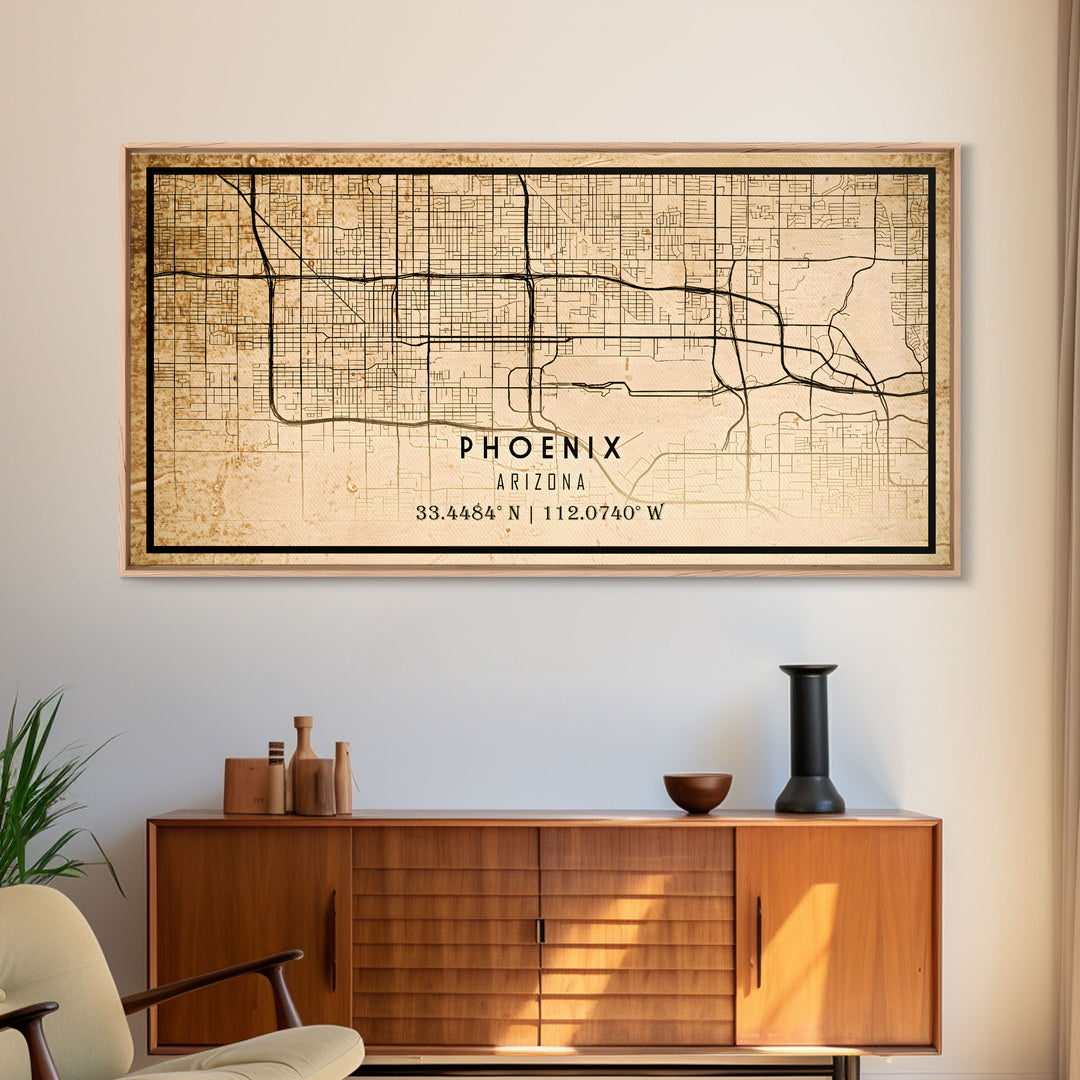 Phoenix Arizona Street Map, Framed Canvas Art, Arizona United States Road Map Wall Art, Office Wall Art, Wall Decor for Office