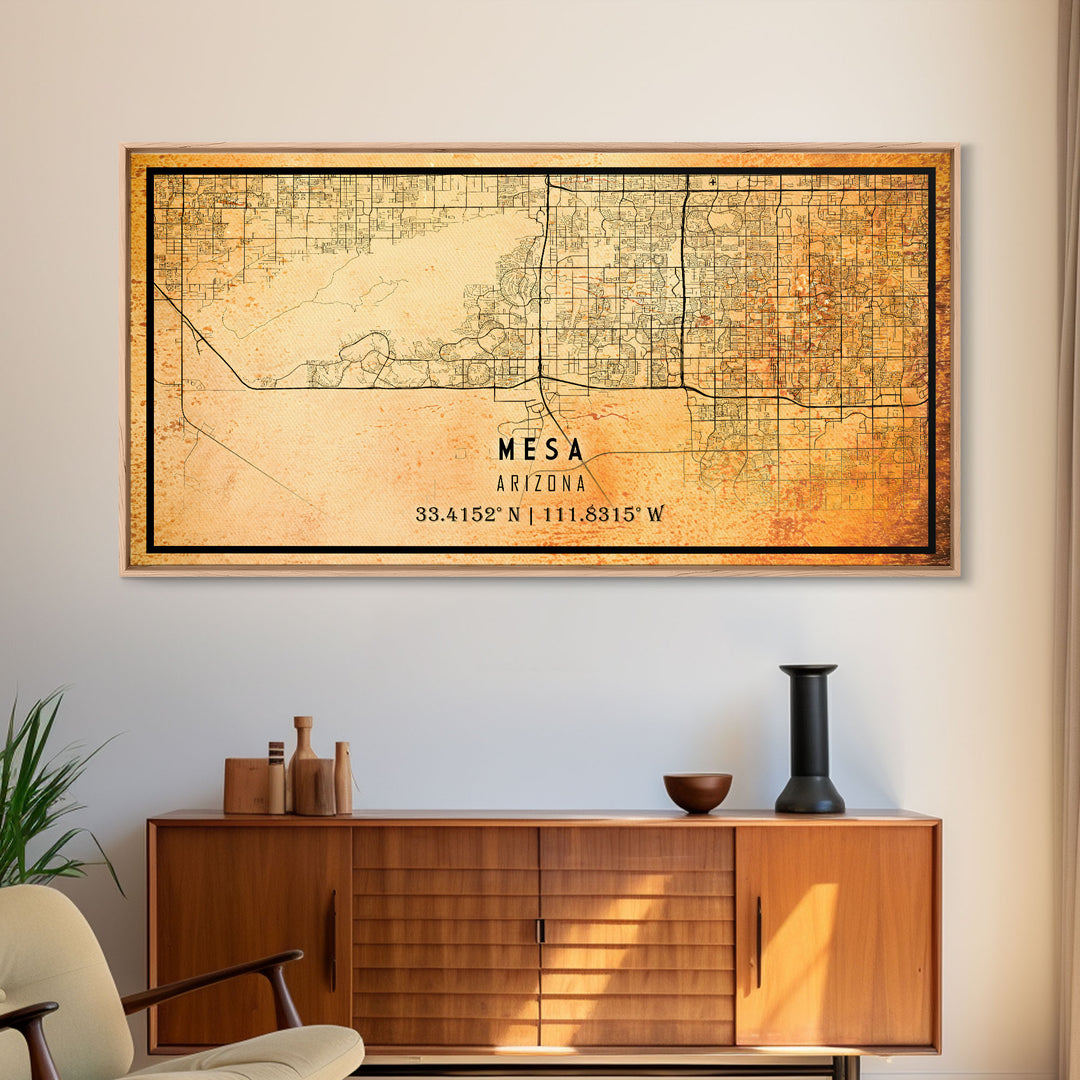 Mesa Arizona United States map print poster or Framed canvas | Arizona United States road map print poster canvas, distressed map art