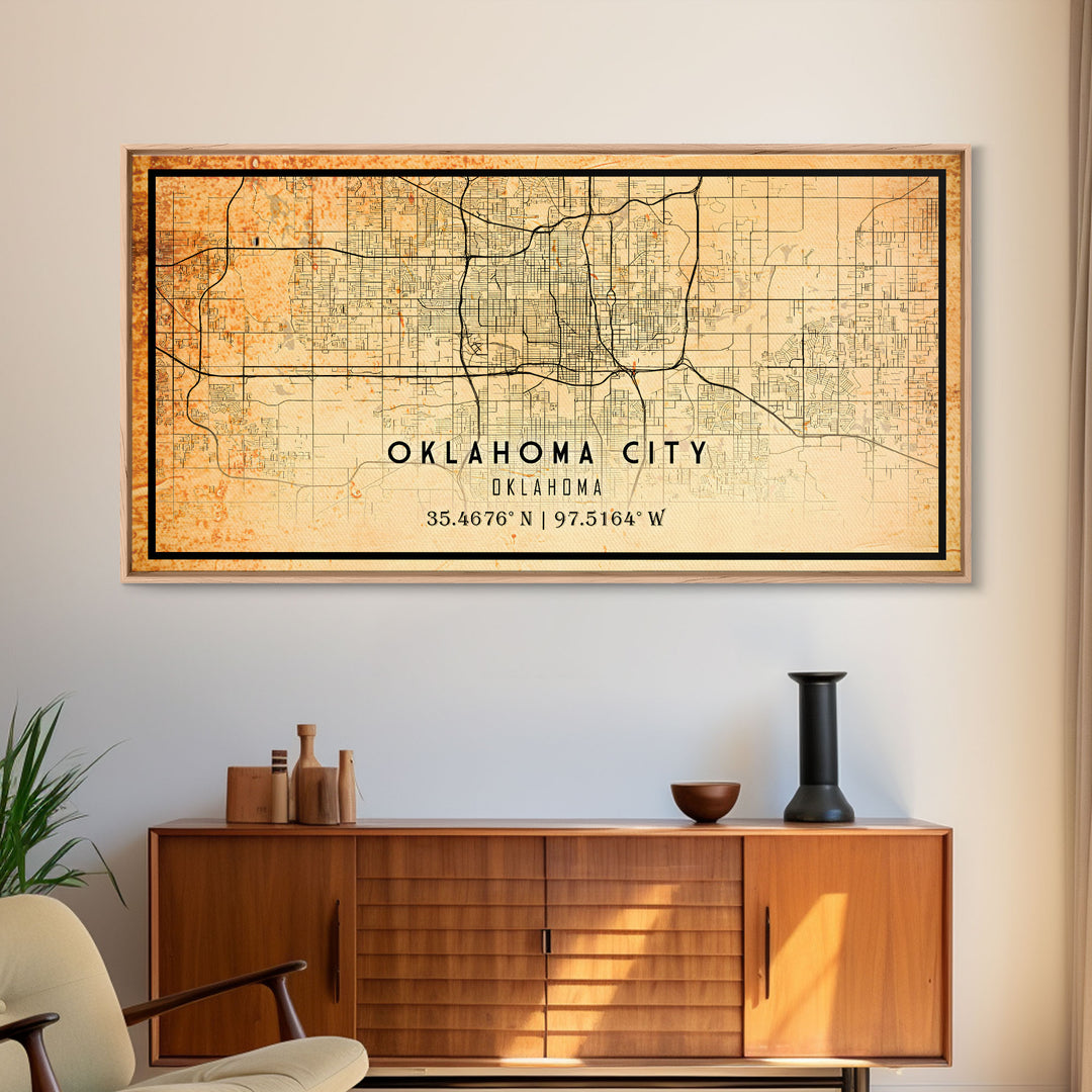 Oklahoma City Vintage Map Print, Oklahoma Map, Oklahoma State Map Art, Oklahoma City Road Map Poster, Vintage Map Gift, Road Trip Art