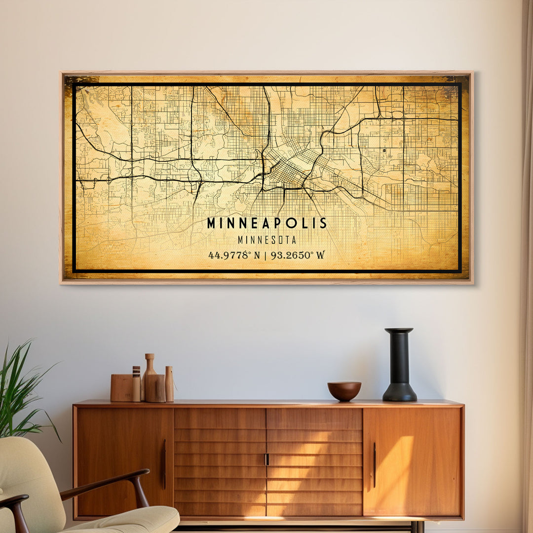 Minneapolis map print poster or framed canvas, Minnesota map print poster canvas, Minneapolis road map print poster canvas