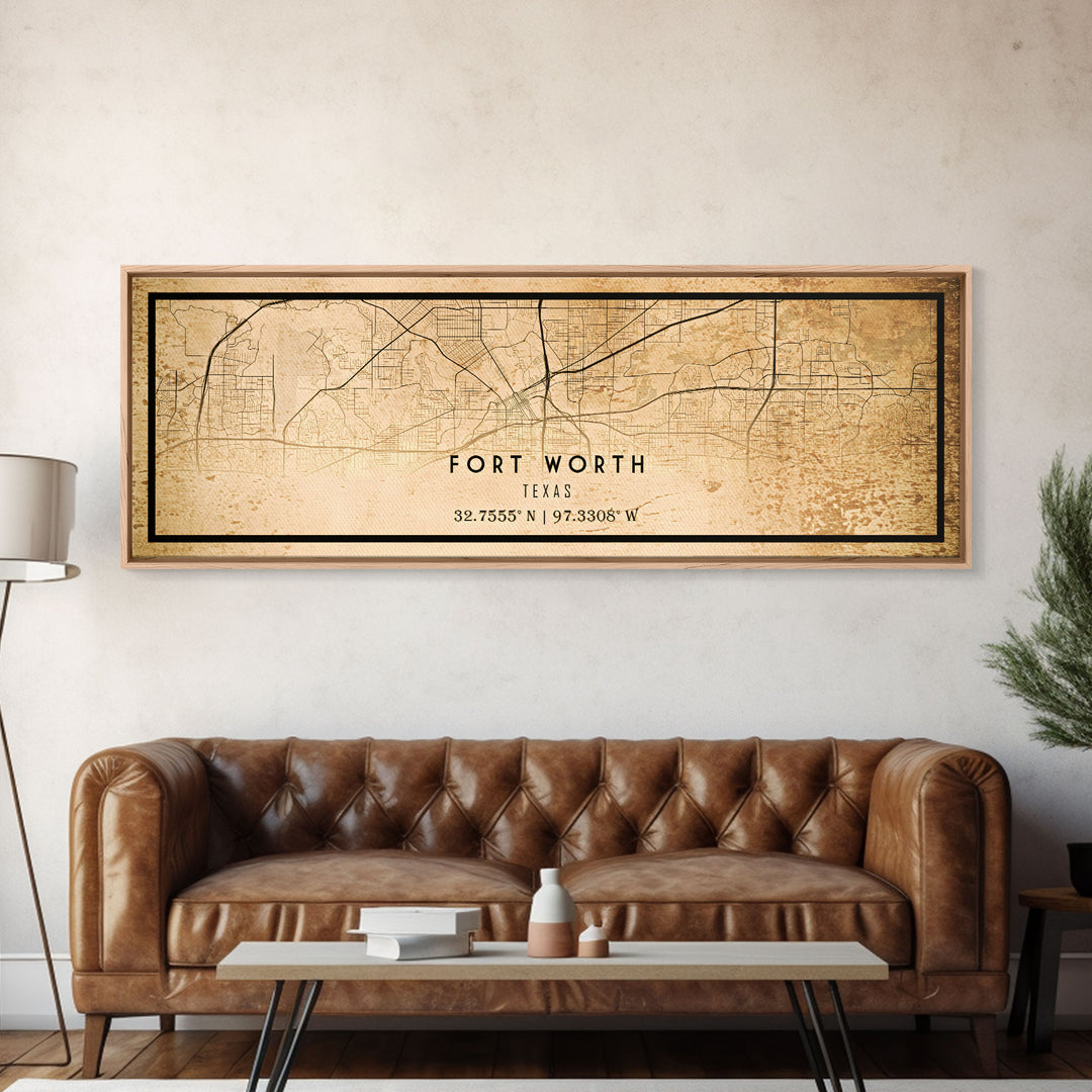 Fort Worth Panoramic map print poster or framed canvas, Texas map print poster canvas, Fort Worth city map print poster canvas, Panther City