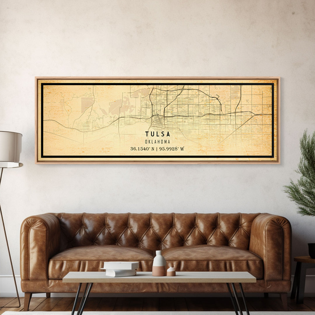 Panoramic Tulsa Map Art - Oklahoma - Custom City Streets Map Print -  University of Tulsa - Home Office Decor Map Decor Oklahoma Wall Art