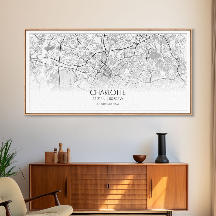 Charlotte Street Map, North Carolina Map, Map Print, Modern Art, Wall Art, Canvas Art, Wall Art Framed, Appreciation Gift, Couple Wall Art