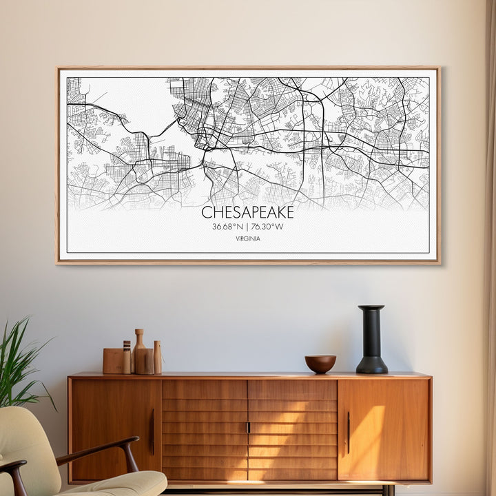 Chesapeake Street Map, Virginia Map, Map Print, Modern Art, Wall Art, Canvas Art, Gift For Friend, Teen Bedroom Décor, Rustic Mantle Décor