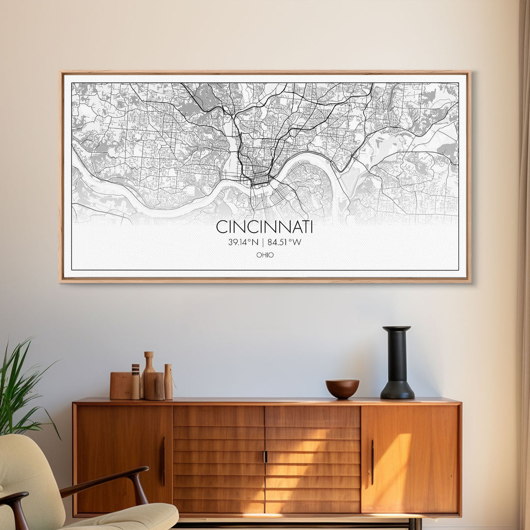 Cincinnati Street Map, Ohio Map, Map Print, Modern Art, Wall Art, Canvas Art, Garage Art, Educational Wall Art, Above Desk Décor, Room Décor