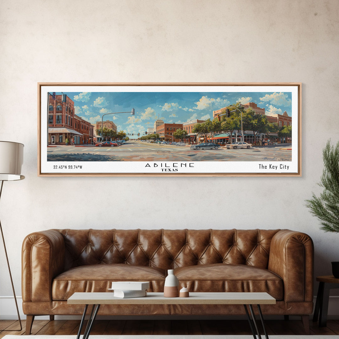 Abilene Texas Panoramic Painting, Watercolor Framed Canvas Print, Scenic City Art, Travel Poster, Home Decor, Wall Hanging, Gift Idea