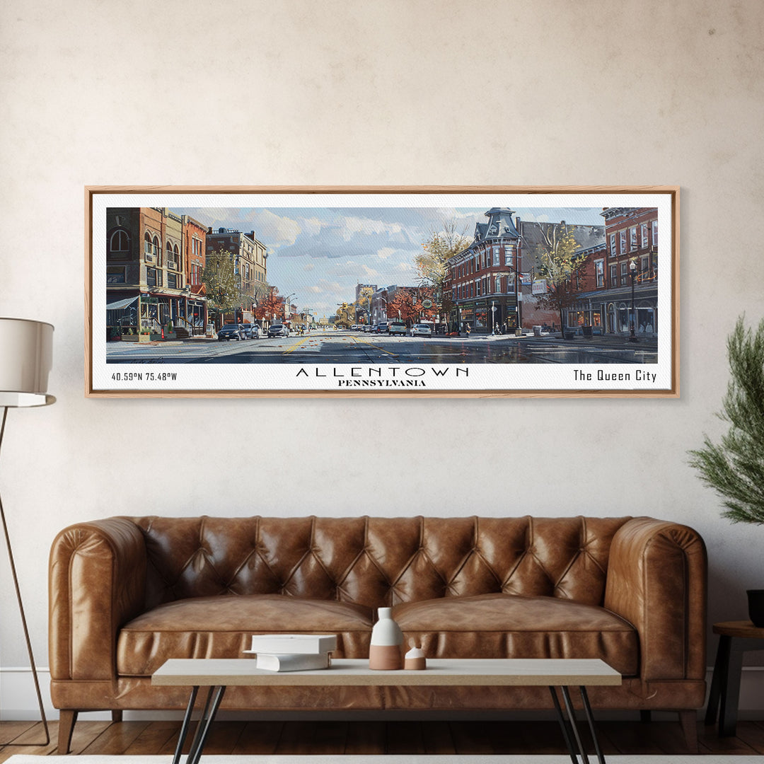 Allentown Pennsylvania Panoramic Watercolor Painting, Framed Canvas Print, Scenic City Art, Travel Poster, Home Decor, Wall Hanging, Living Room Art