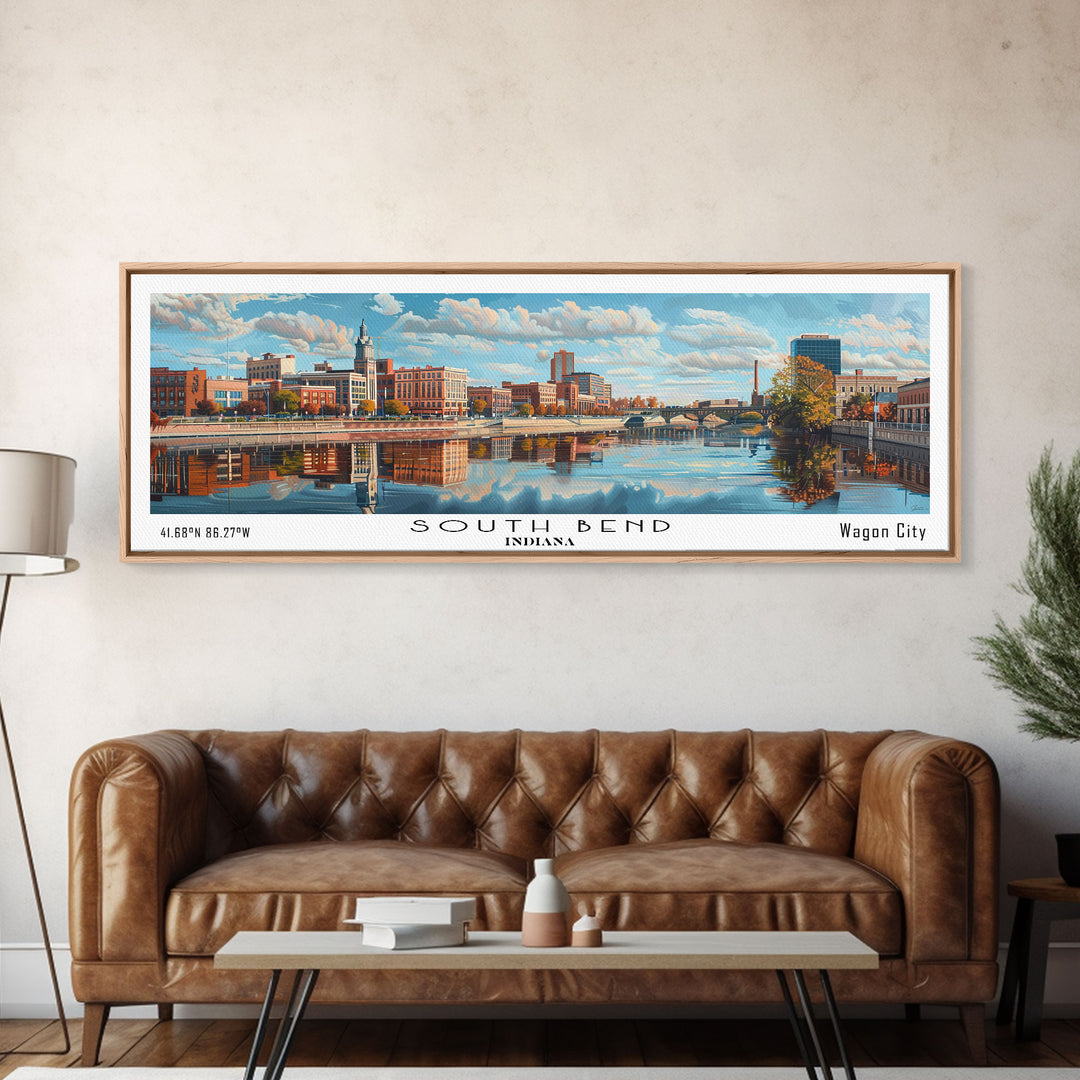 South Bend Indiana Travel Poster, Framed Canvas Print, Wall Art, Home Decor, Travel Print, Office Decor, Living Room Art, Gift Idea