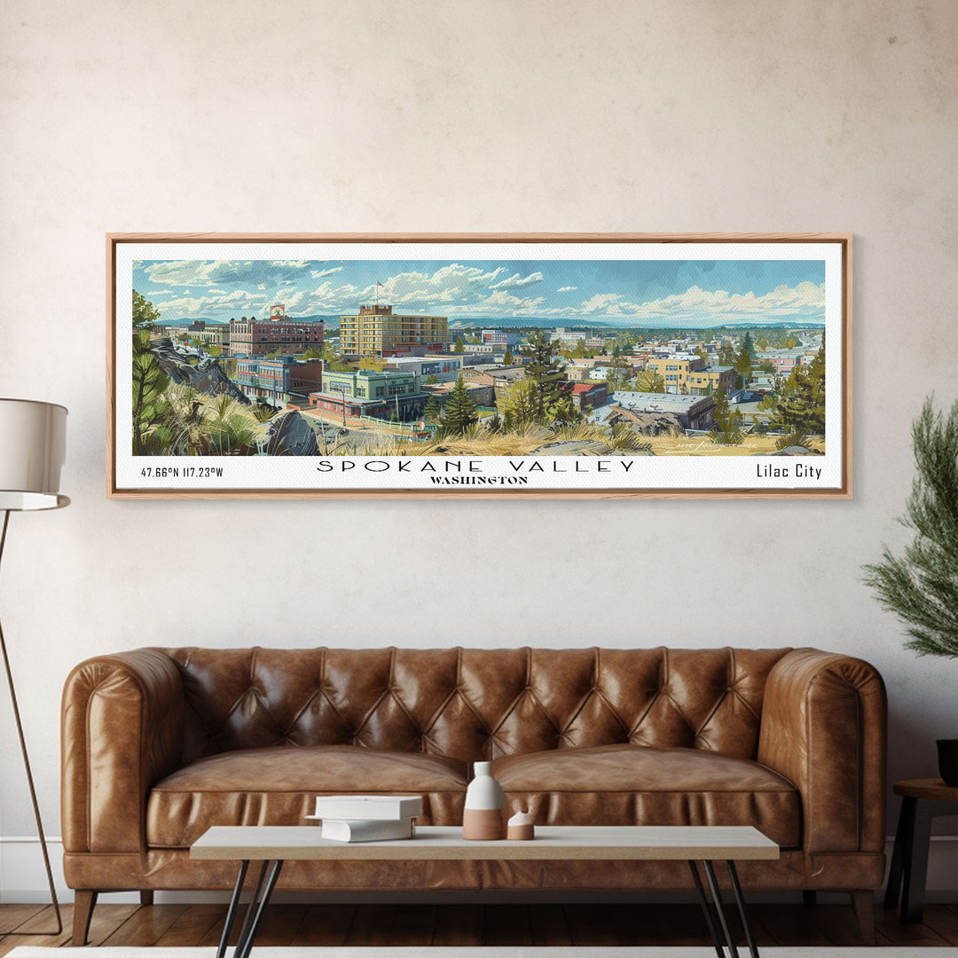 Spokane Valley Washington Travel Poster, Framed Canvas Print, Wall Art, Home Decor, Travel Gift, Living Room Art, Retro Style Art