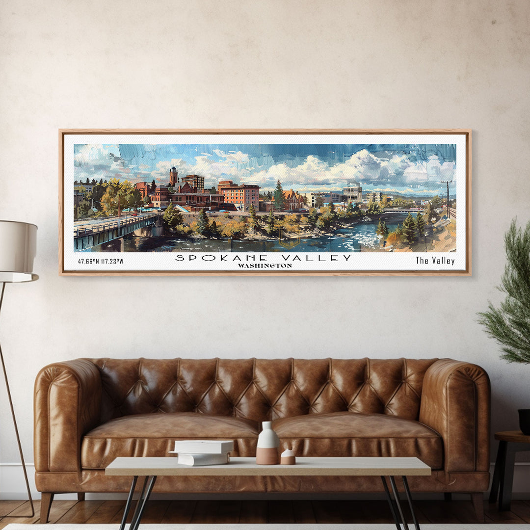 Spokane Valley Washington Travel Poster, Framed Canvas Print, Office Art, Wall Hanging, Travel Gift, Living Room Art, Vintage Style