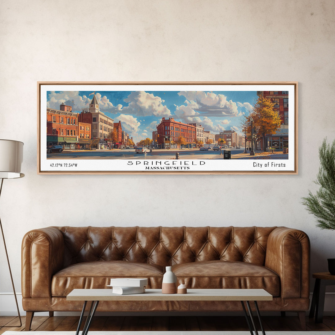 Springfield Massachusetts Travel Poster, Framed Canvas Print, Wall Art, Home Decor, Office Art, Living Room Art, Travel Gift, Vintage Style