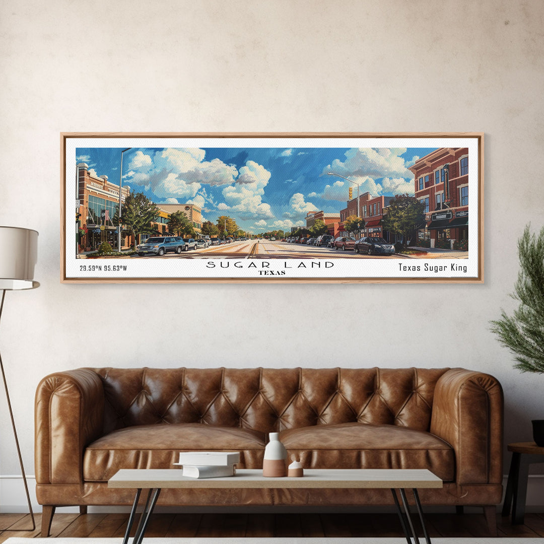 Sugarland Texas Travel Poster, Framed Canvas Print, Wall Art, Home Decor, Travel Gift, Living Room Art, Retro Style Art