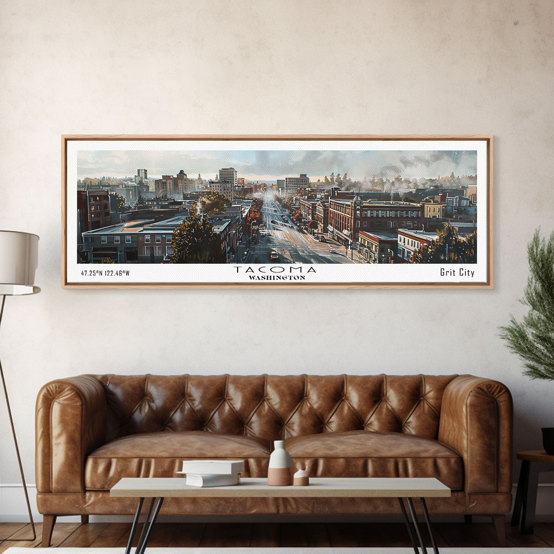 Tacoma Washington Travel Poster, Framed Canvas Print, Wall Art, Home Decor, Travel Gift, Living Room Art, Retro Style Art