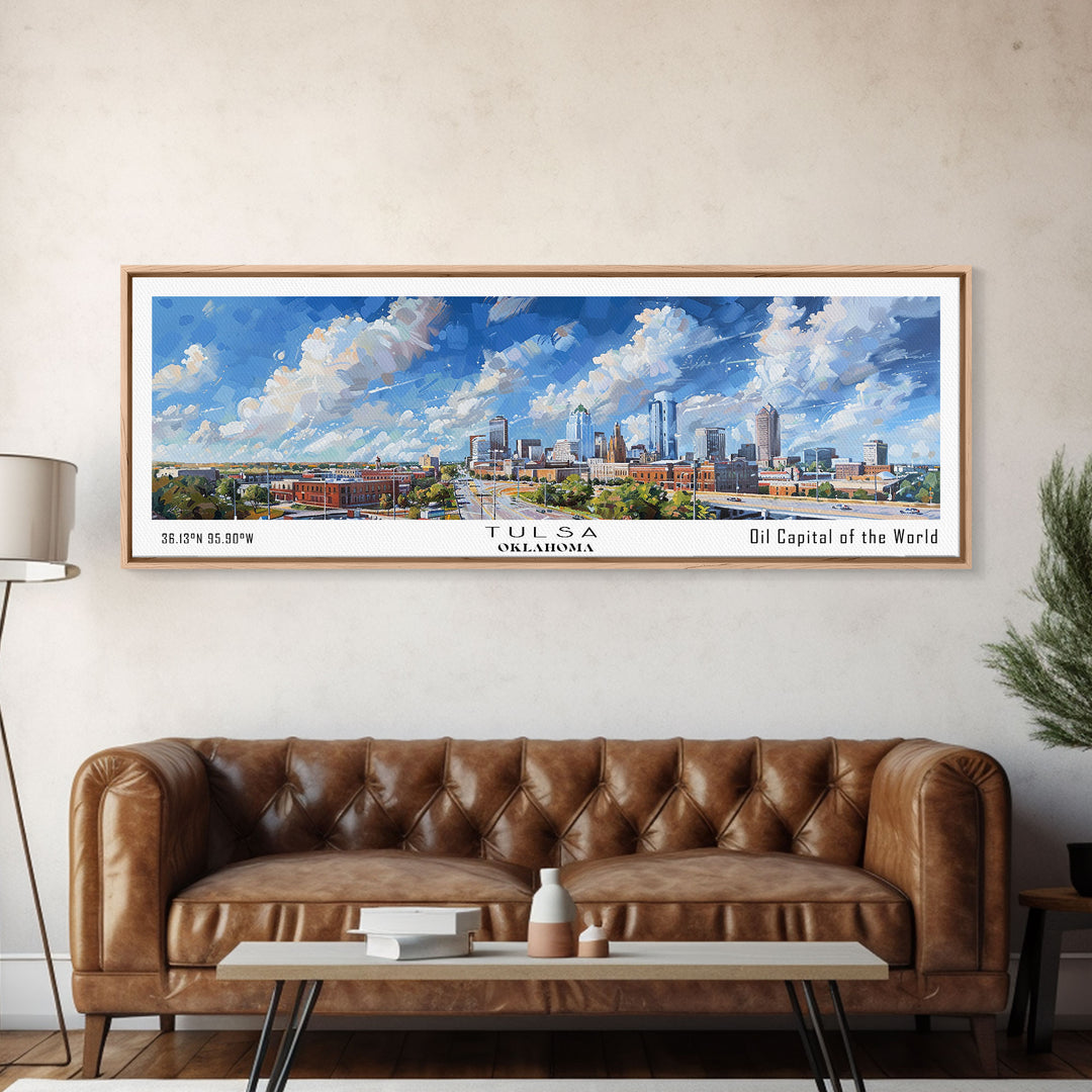 Tulsa Oklahoma Panoramic Painting, Framed Canvas Print, Vintage Travel Poster, Artistic Home Decor, Unique Office Wall Art, Gift Idea