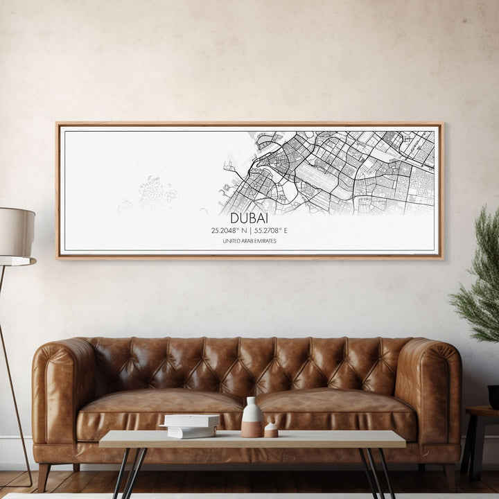 Panoramic Dubai City Map, United Arab Emirates Art, Map Print, Minimalist Wall Art, Canvas Art, Housewarming Gift, Street Map, Closing Gift