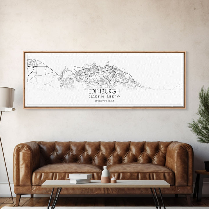 Panoramic Edinburgh City Map, United Kingdom Art, Map Print, Minimalist Wall Art, Canvas Art, Housewarming Gift, Street Map, Closing Gift