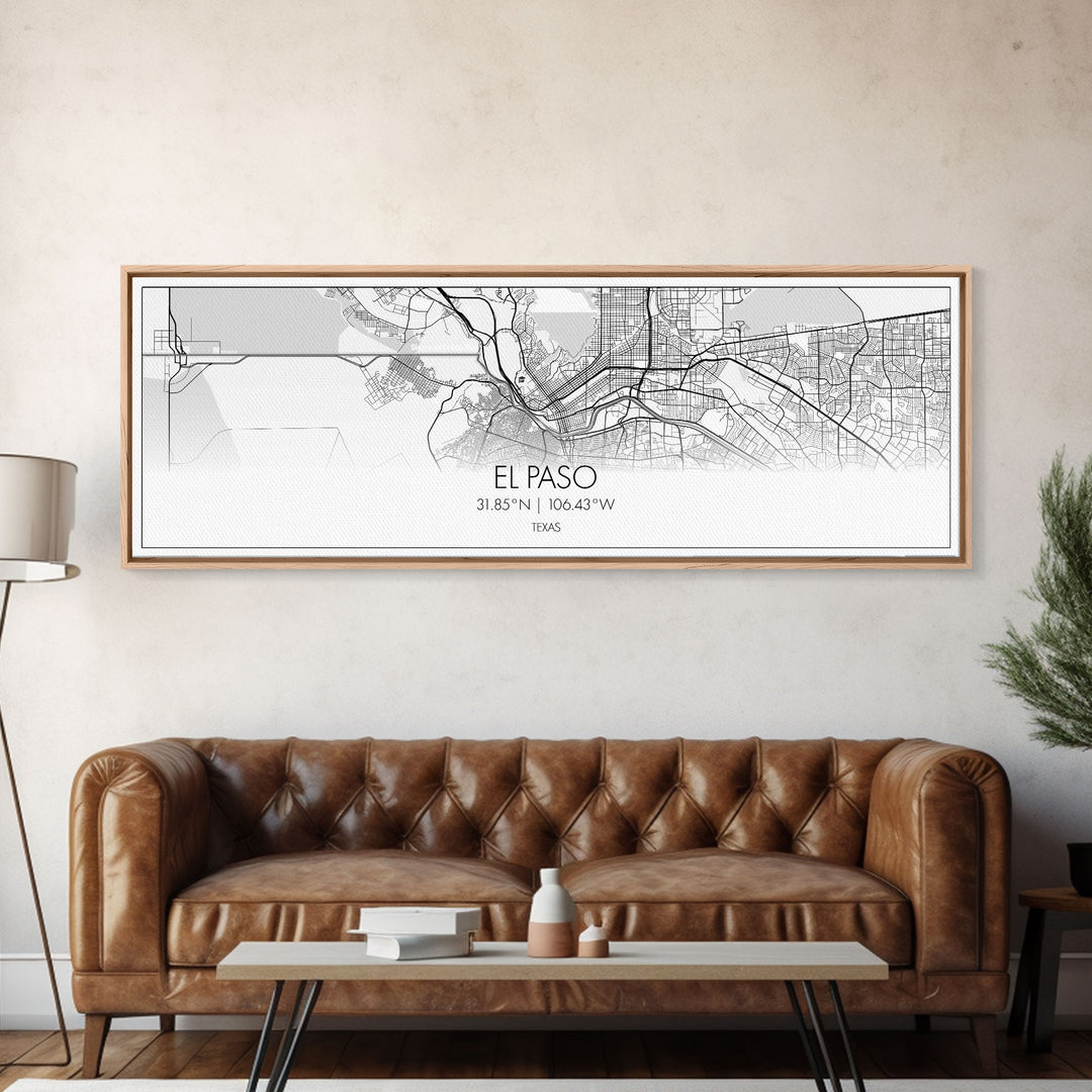 Panoramic El Paso City Map, Texas Art, Map Print, Minimalist Wall Art, Canvas Art, Housewarming Gift, Street Map Art, Closing Gift