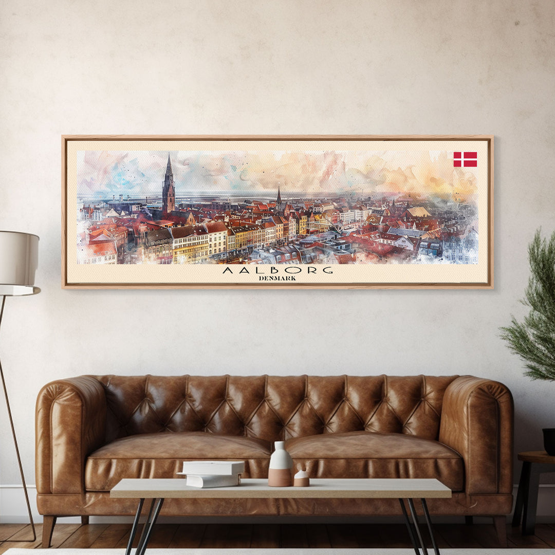 Aalborg Denmark Travel Print Wall Art, Panoramic City Art, Travel Art, Wall Decor, Vacation Gift, Framed Canvas Print Or Metal Art