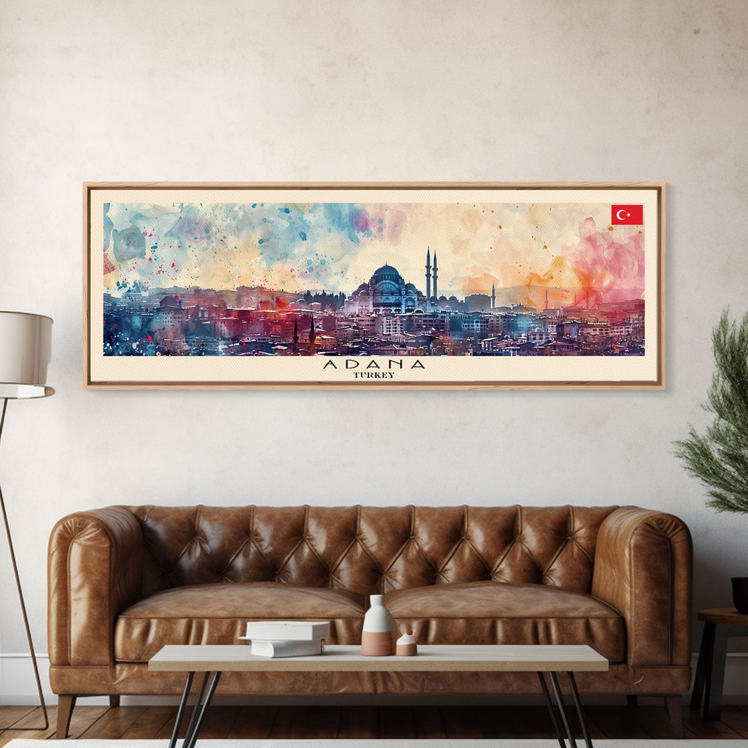 Adana Turkey Travel Art, City Art, Framed Canvas Print or Metal Wall Art, Europe Travel Poster, Panoramic Wall Art, Extra Wide Wall Art