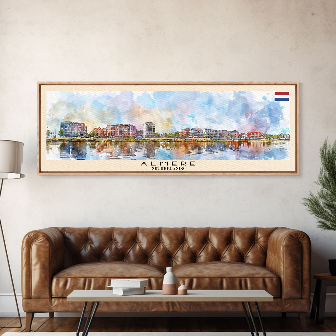 Almere Netherlands Wall Art, Panoramic Travel Poster, Panoramic Framed Canvas Print, City Wall Art, Wall Hanging Home Decor, Travel Art