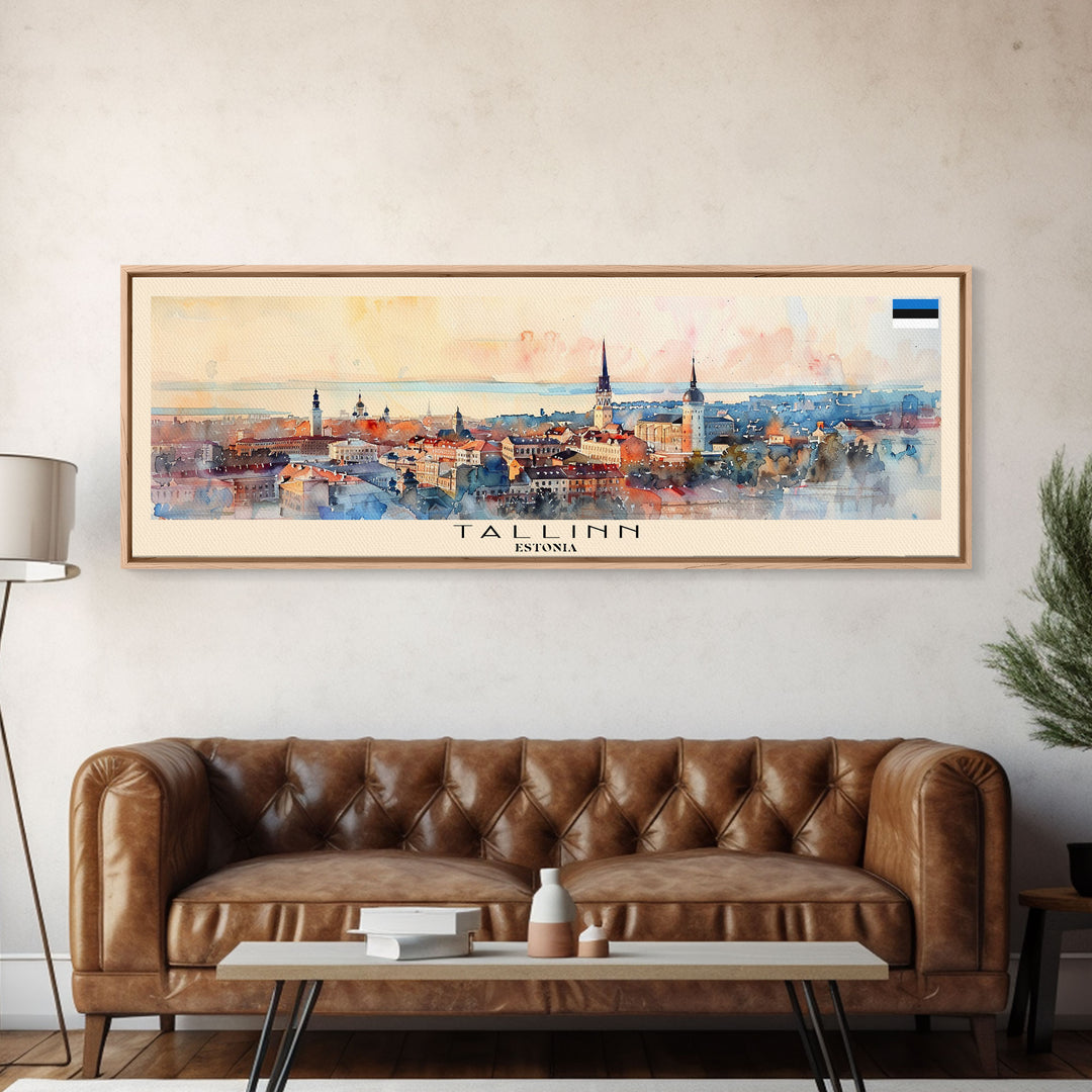 Tallinn Estonia Panoramic Travel Poster, Framed Canvas Print or Metal Wall Art, Travel Art, Home Decor, Panoramic Painting, Midcentury Art