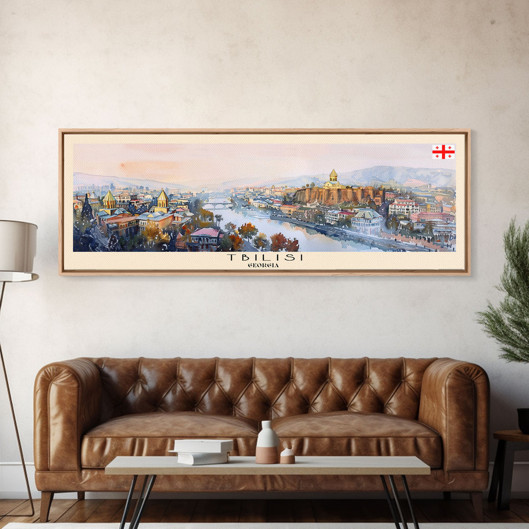 Tbilisi Georgia Travel Art, City Art, Framed Canvas Print or Metal Wall Art, Europe Travel Poster, Panoramic Wall Art, Extra Wide Wall Art