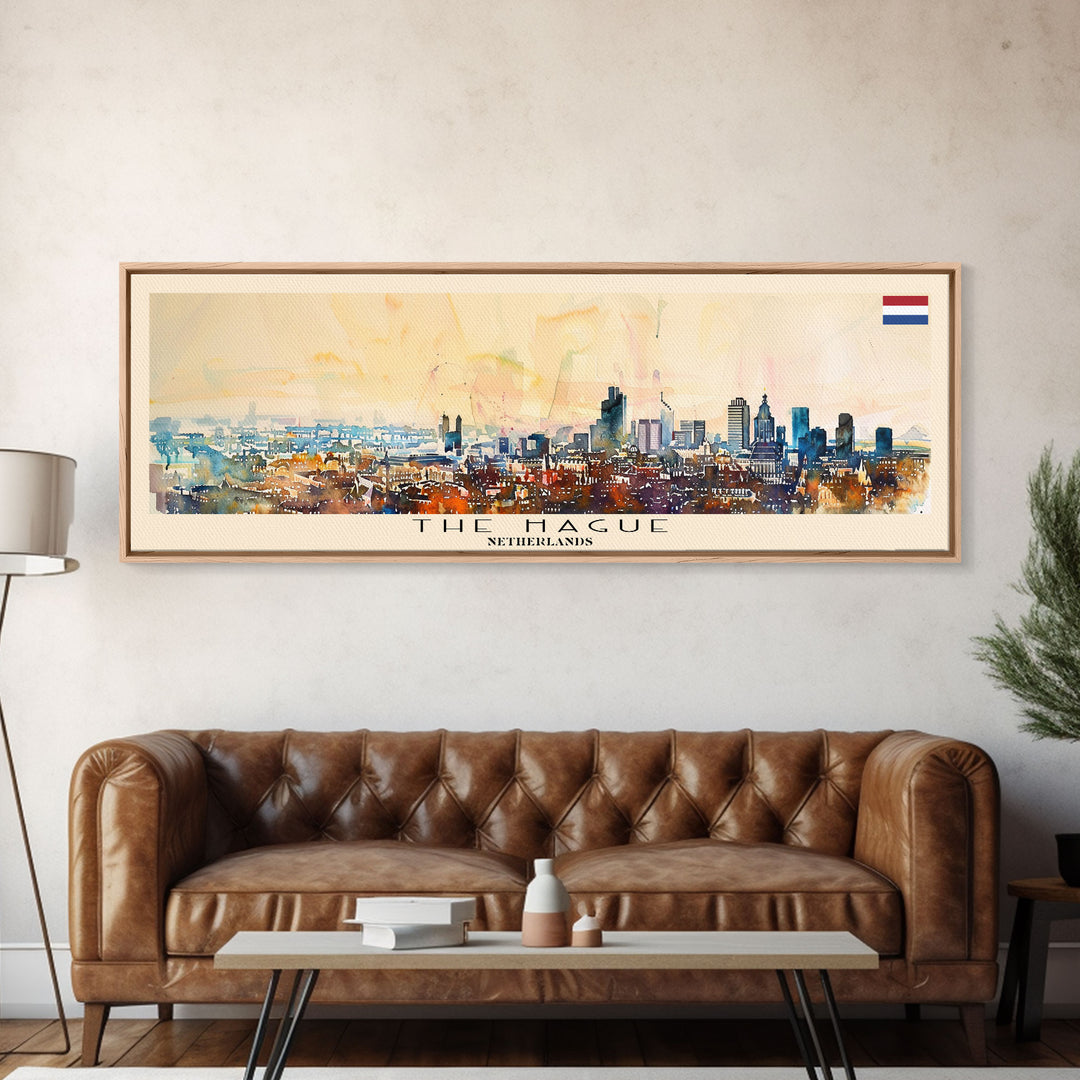 The Hague Netherlands Travel Print Wall Art, Panoramic City Art, Travel Art, Wall Decor, Vacation Gift, Framed Canvas Print Or Metal Art