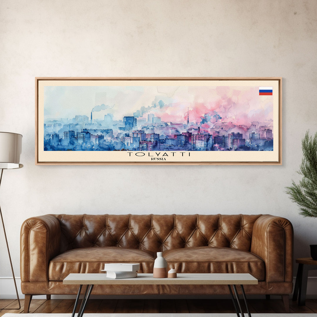 Togliatti Russia Panoramic Travel Poster, Framed Canvas Print or Metal Wall Art, Travel Art, Home Decor, Panoramic Painting, Midcentury Art