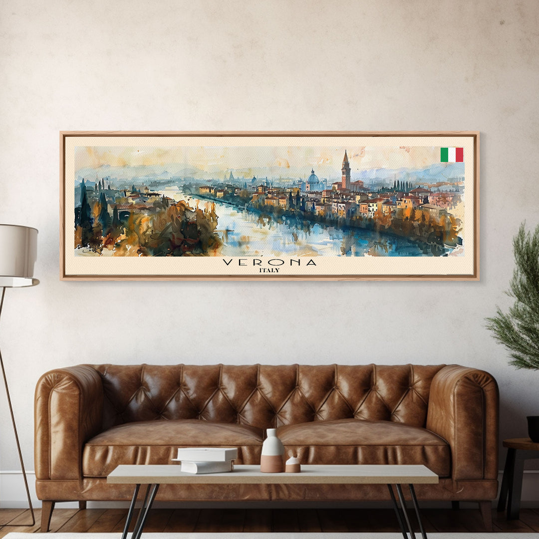 Verona Italy Travel Art, City Art, Framed Canvas Print or Metal Wall Art, Europe Travel Poster, Panoramic Wall Art, Extra Wide Wall Art